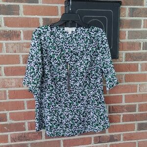 MICHAEL Michael Kors Green and Black Patterned Zip Front Blouse Size XXL